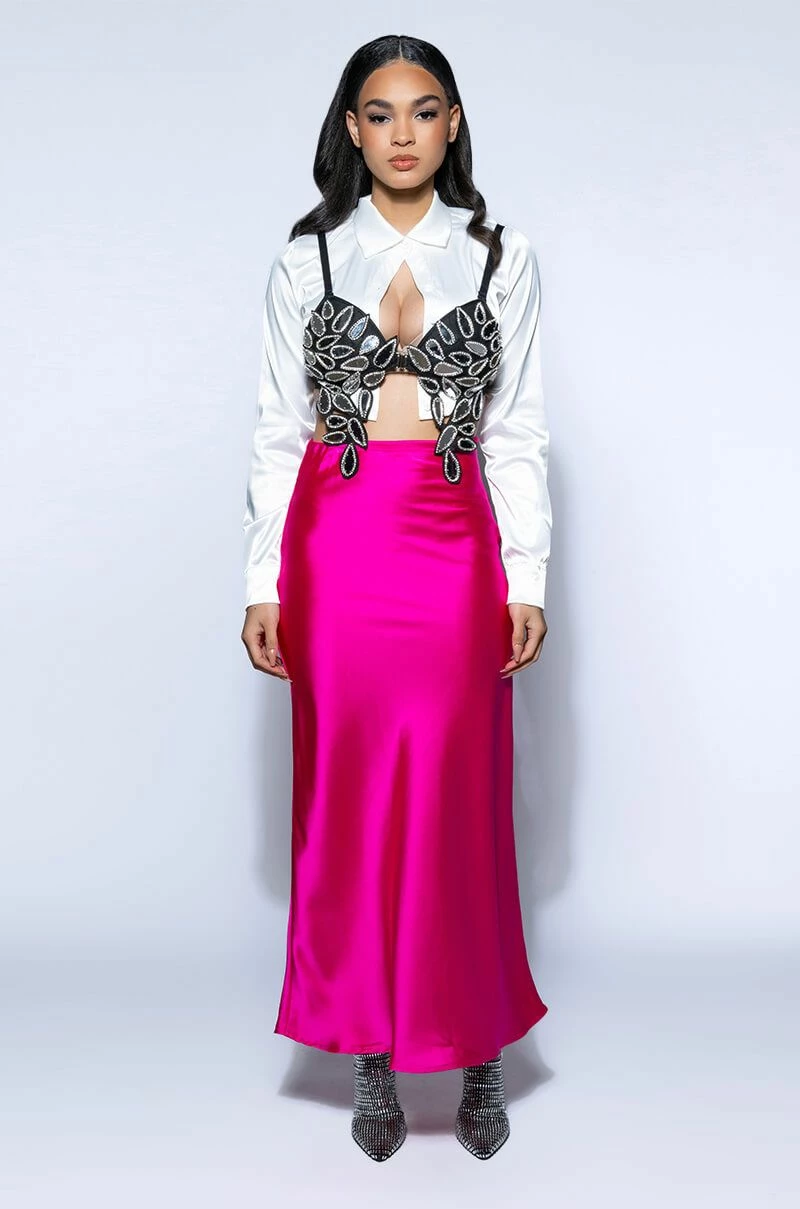 BEAUTIFUL HEART SATIN MAXI SKIRT