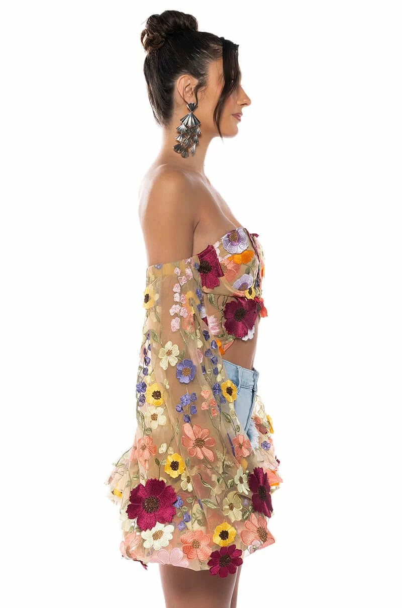 BOTANICAL BEAUTY CROPPED SHEER SLEEVE TOP - Image 5