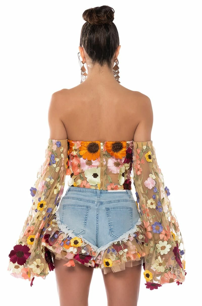 BOTANICAL BEAUTY CROPPED SHEER SLEEVE TOP - Image 6