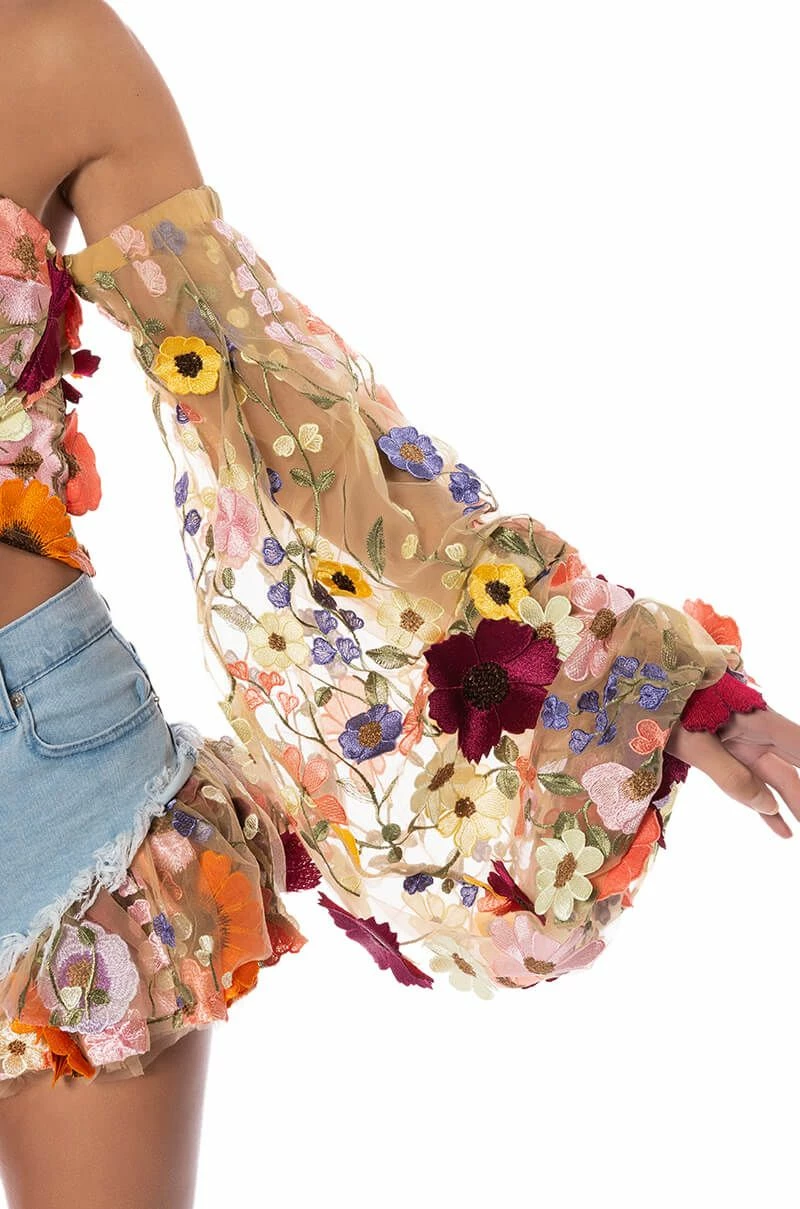 BOTANICAL BEAUTY CROPPED SHEER SLEEVE TOP - Image 7