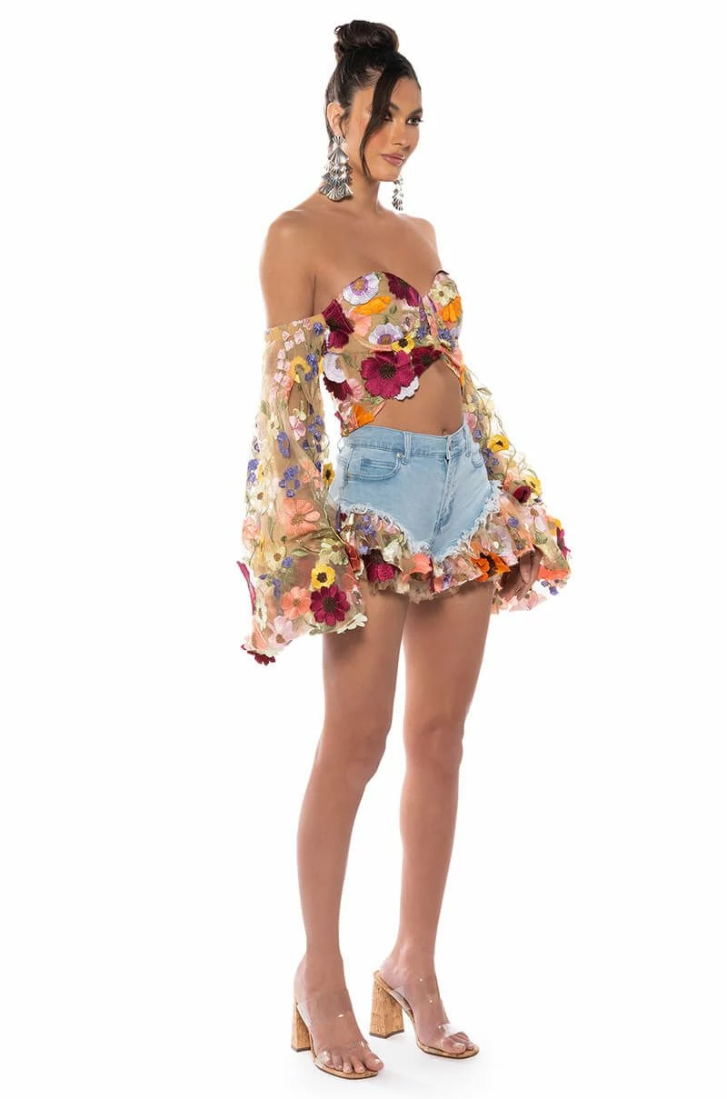 BOTANICAL BEAUTY RUFFLE DENIM SHORTS - Image 5