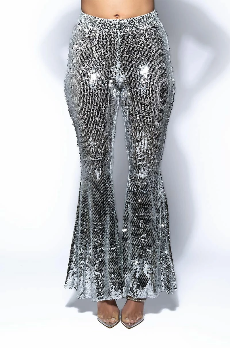 BRIGHTNESS SEQUIN FLARE PANT IN SILVER 6 BRIGHTNESS SEQUIN FLARE PANT IN SILVER - Image 4