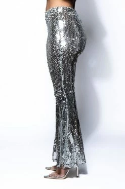 BRIGHTNESS SEQUIN FLARE PANT IN SILVER 14 BRIGHTNESS SEQUIN FLARE PANT IN SILVER -HORSE GIRL Shop brightness sequin flare pant in silver silver 5 5