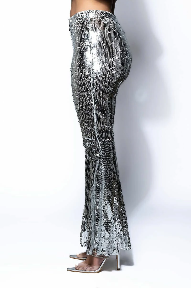 BRIGHTNESS SEQUIN FLARE PANT IN SILVER 7 BRIGHTNESS SEQUIN FLARE PANT IN SILVER - Image 5