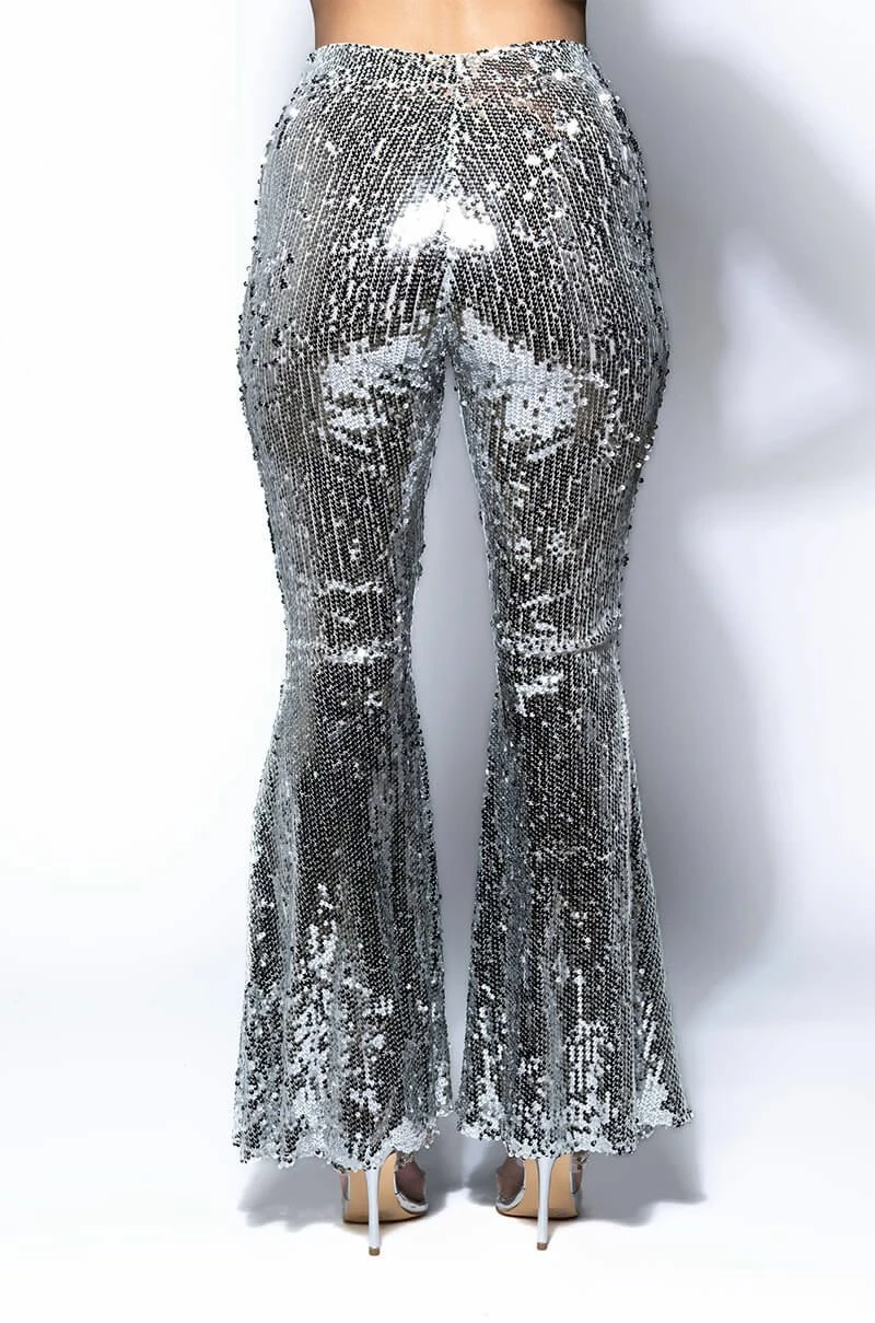 BRIGHTNESS SEQUIN FLARE PANT IN SILVER 8 BRIGHTNESS SEQUIN FLARE PANT IN SILVER - Image 6