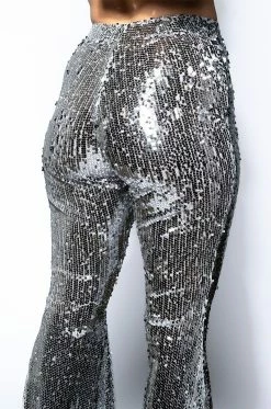 BRIGHTNESS SEQUIN FLARE PANT IN SILVER 16 BRIGHTNESS SEQUIN FLARE PANT IN SILVER -HORSE GIRL Shop brightness sequin flare pant in silver silver 7 7