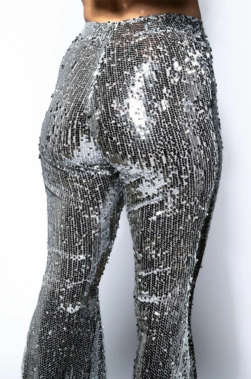 BRIGHTNESS SEQUIN FLARE PANT IN SILVER 9 BRIGHTNESS SEQUIN FLARE PANT IN SILVER - Image 7