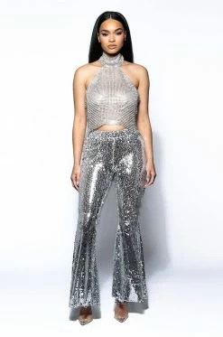 BRIGHTNESS SEQUIN FLARE PANT IN SILVER 17 BRIGHTNESS SEQUIN FLARE PANT IN SILVER -HORSE GIRL Shop brightness sequin flare pant in silver silver 8 8