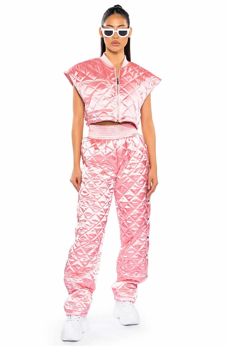 COZY MODE QUILTED SATIN VEST IN PINK - Image 3