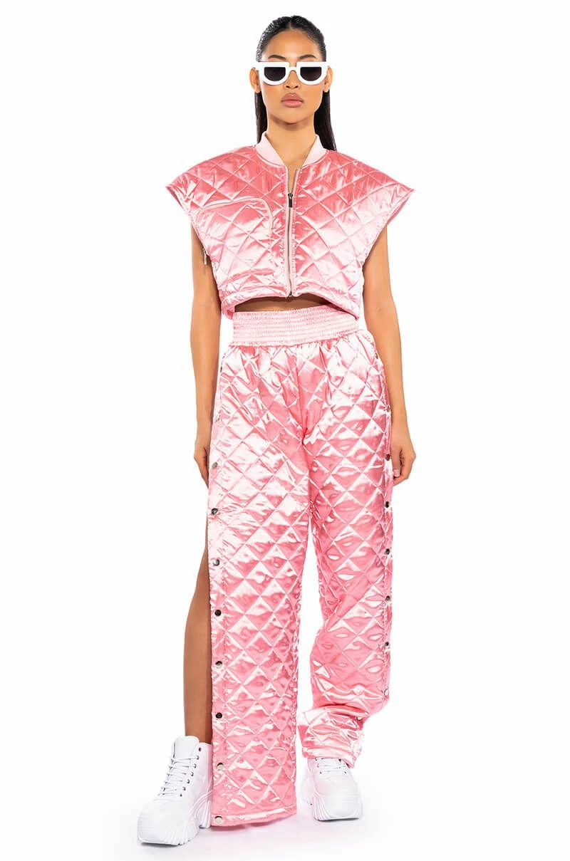 COZY MODE QUILTED SATIN VEST IN PINK - Image 4