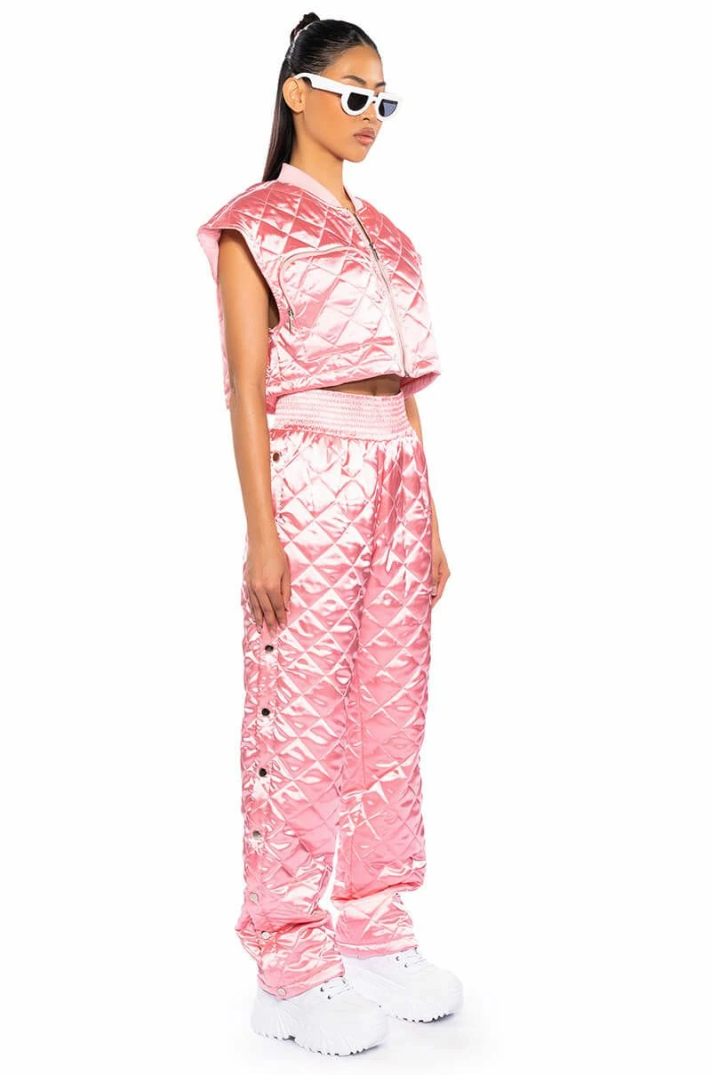 COZY MODE QUILTED SATIN VEST IN PINK - Image 5