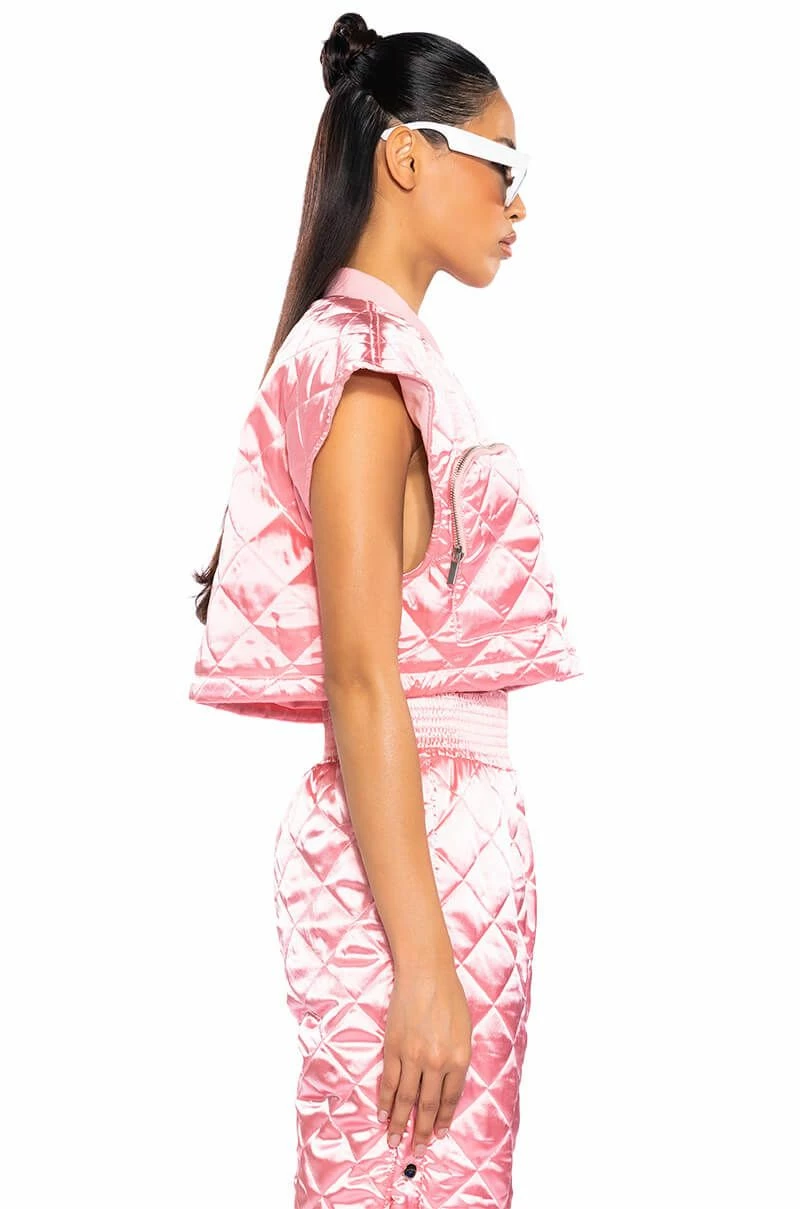 COZY MODE QUILTED SATIN VEST IN PINK - Image 6