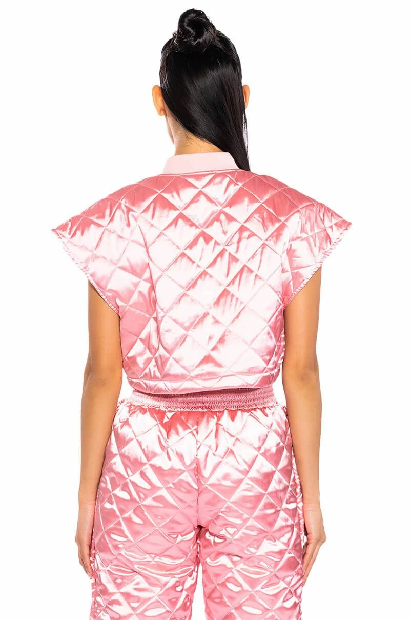 COZY MODE QUILTED SATIN VEST IN PINK - Image 7
