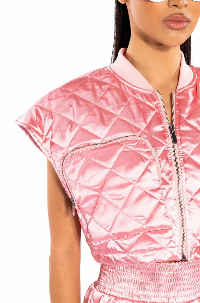 COZY MODE QUILTED SATIN VEST IN PINK - Image 8