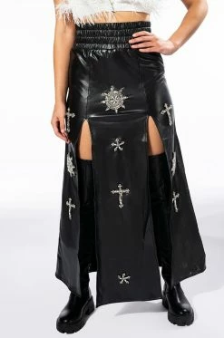 CROSSING MY PATH MAXI FAUX LEATHER SKIRT -HORSE GIRL Shop crossing my path maxi faux leather skirt black 1 1 c1