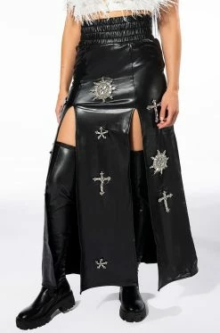 CROSSING MY PATH MAXI FAUX LEATHER SKIRT -HORSE GIRL Shop crossing my path maxi faux leather skirt black 2 2 c1