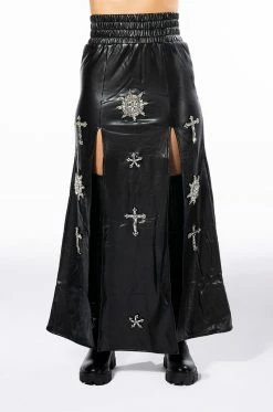CROSSING MY PATH MAXI FAUX LEATHER SKIRT -HORSE GIRL Shop crossing my path maxi faux leather skirt black 7 7