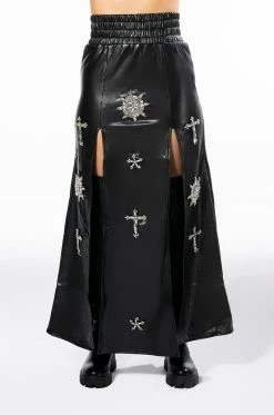 CROSSING MY PATH MAXI FAUX LEATHER SKIRT -HORSE GIRL Shop crossing my path maxi faux leather skirt black 7 7 c1