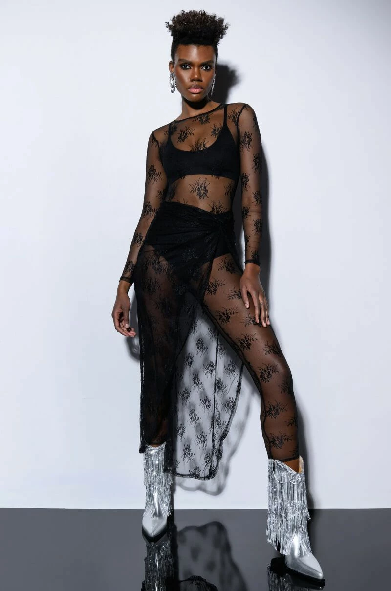 DAY BY DAY LACE JUMPSUIT AND TWIST FRONT MAXI SKIRT SET