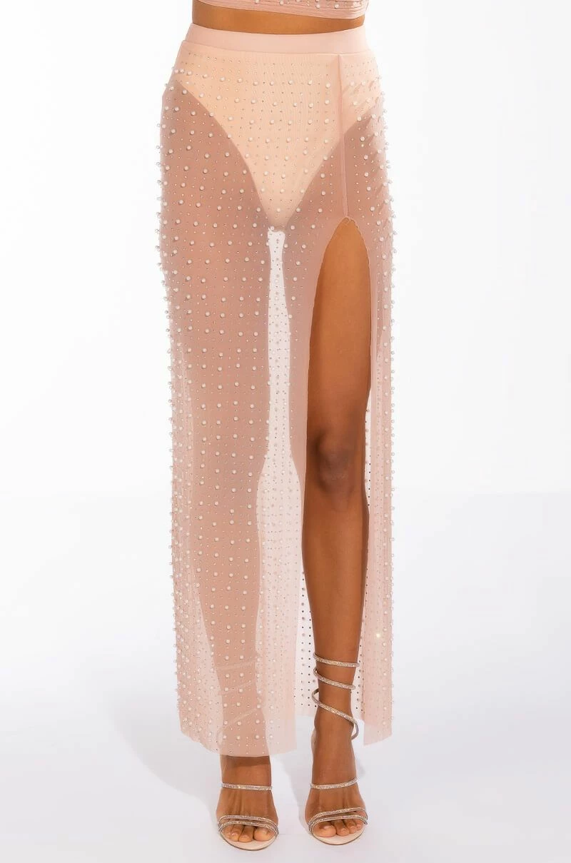 DISCO DOLL EMBELLISHED HIGH SLIT MESH MAXI SKIRT - Image 3