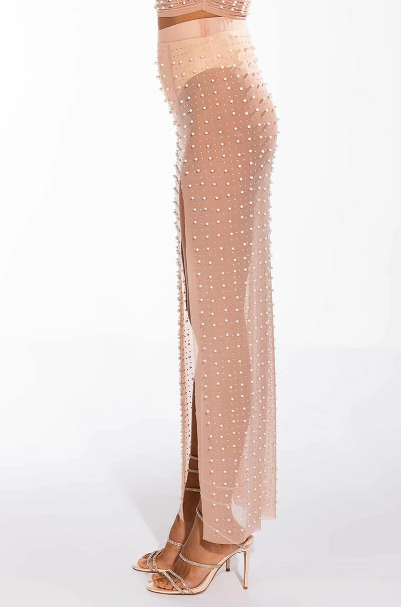 DISCO DOLL EMBELLISHED HIGH SLIT MESH MAXI SKIRT - Image 4
