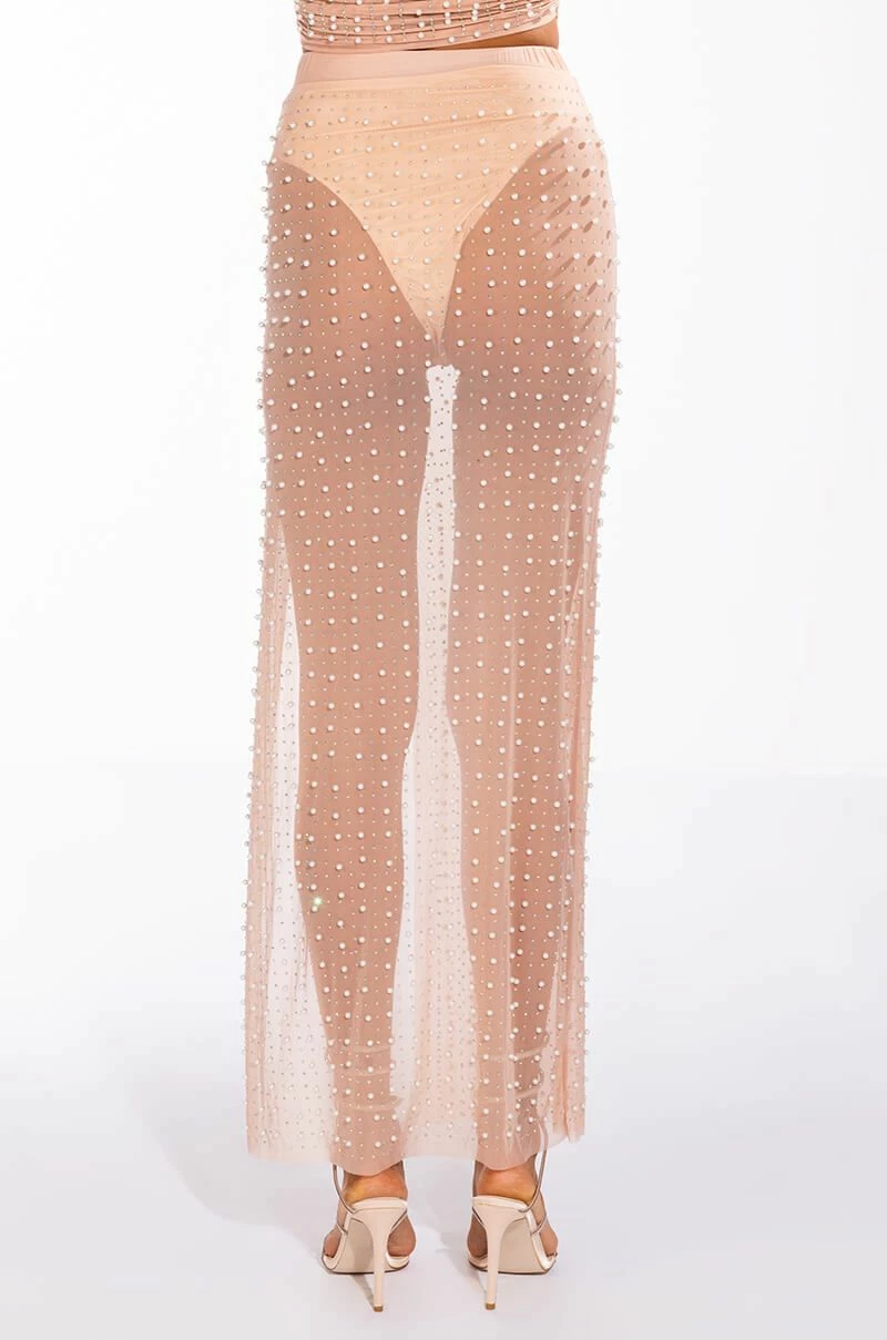 DISCO DOLL EMBELLISHED HIGH SLIT MESH MAXI SKIRT - Image 6
