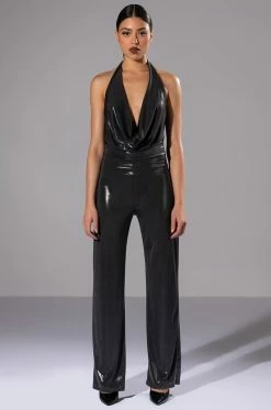 DO BETTER METALLIC COWL NECK JUMPSUIT