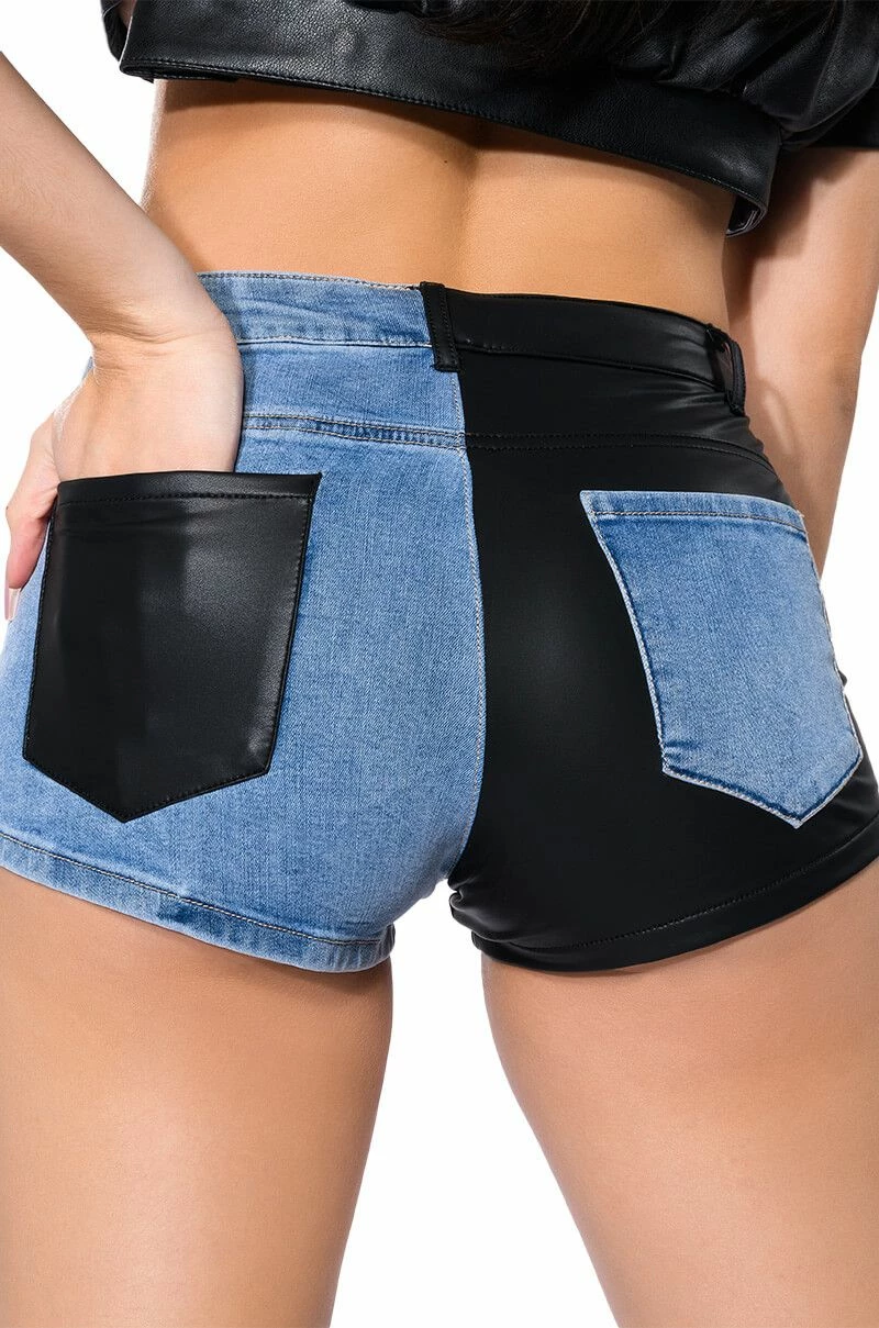 FLEX FIT EXTREME STRETCH FAUX LEATHER AND DENIM SHORTS - Image 11