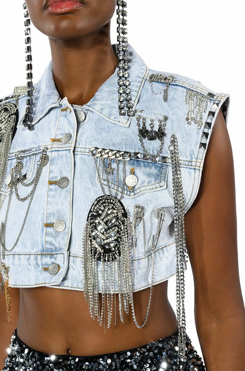 HOUDINI EMBELLISHED DENIM VEST - Image 12
