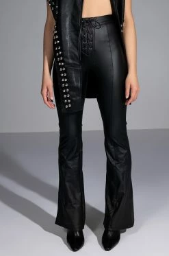 I THINK YOURE CUTE FAUX LEATHER LACE UP FLARE PANT