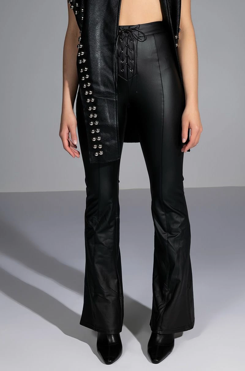 I THINK YOURE CUTE FAUX LEATHER LACE UP FLARE PANT