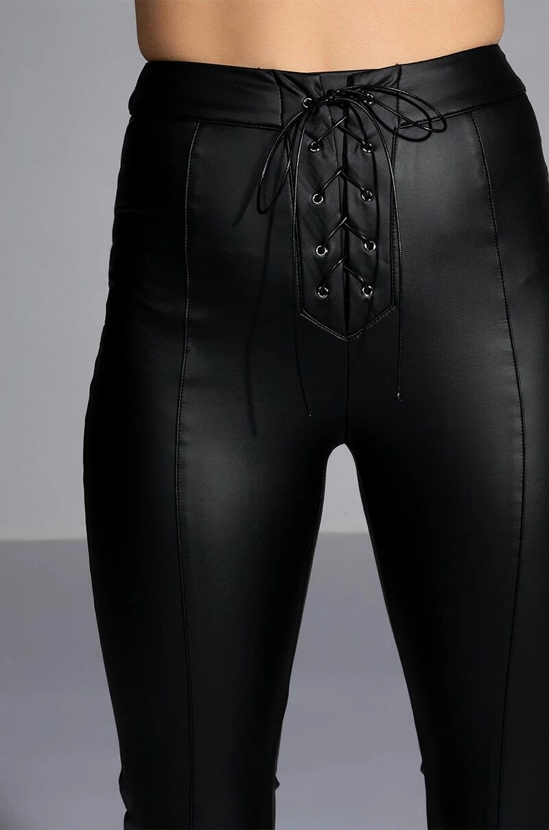 I THINK YOURE CUTE FAUX LEATHER LACE UP FLARE PANT - Image 6