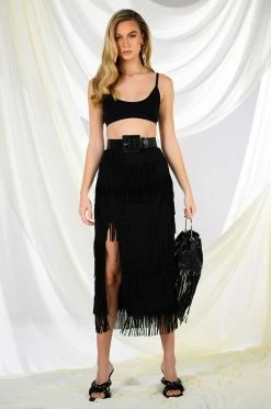 ITS YOUR TIME FRINGE MIDI SKIRT