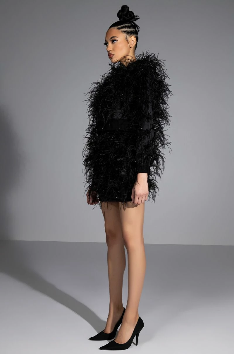 LIVING IT UP SATIN AND SPIKES FEATHER MINI SKIRT - Image 2