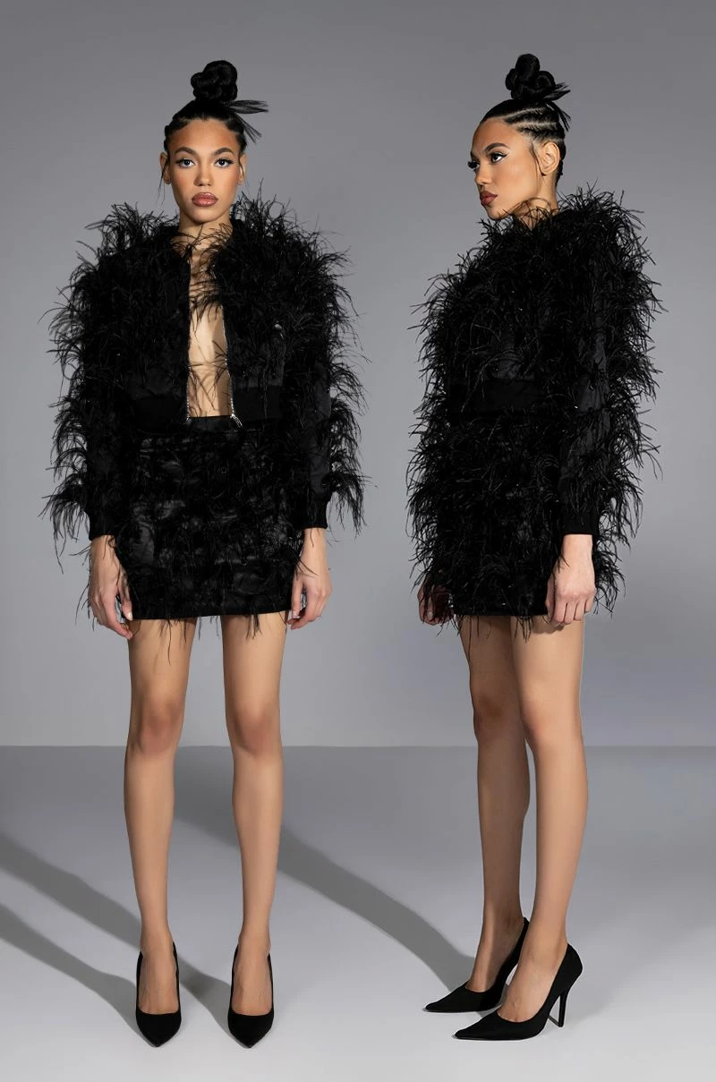 LIVING IT UP SATIN AND SPIKES FEATHER MINI SKIRT - Image 4