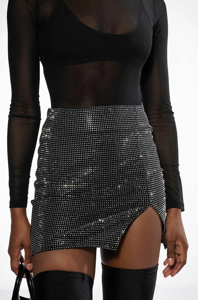 MAKE THE WORLD STOP RHINESTONE MINI SKIRT - Image 2