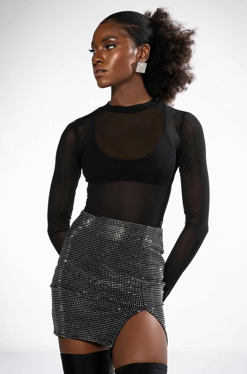 MAKE THE WORLD STOP RHINESTONE MINI SKIRT - Image 3
