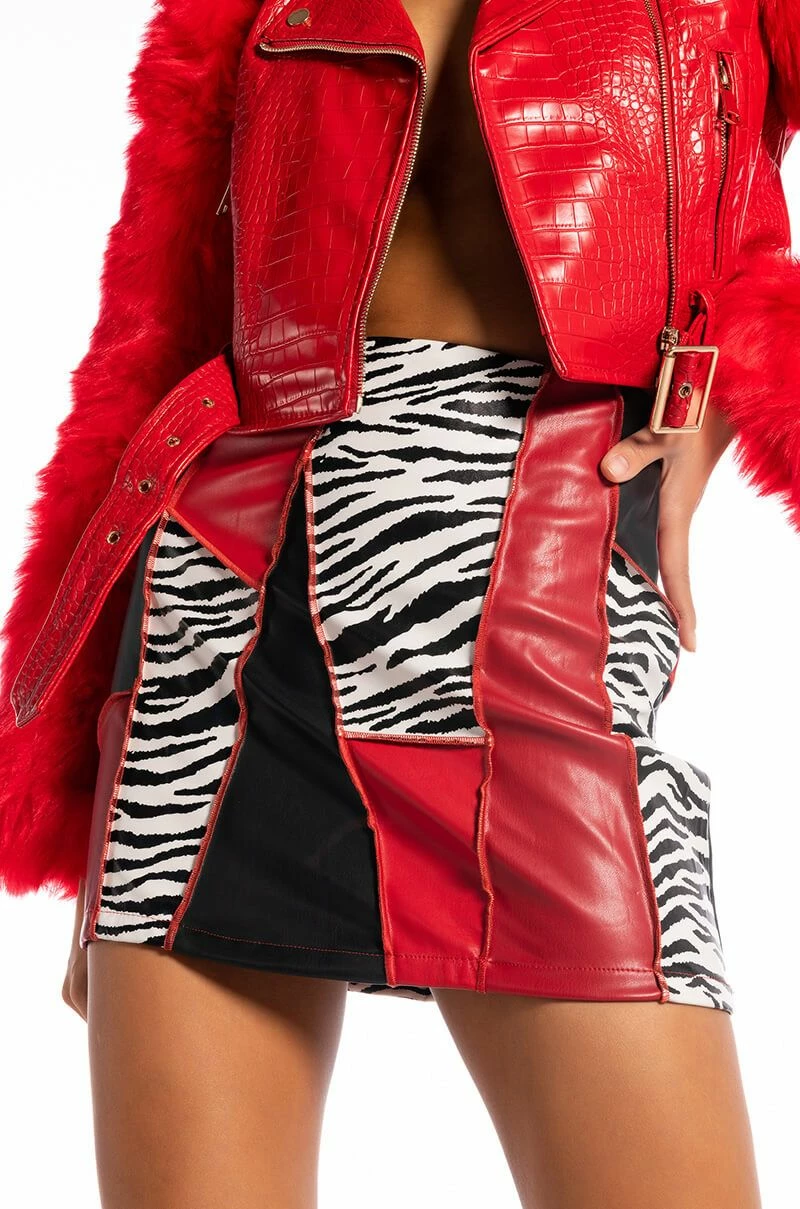MANCHESTER FAUX COLORBLOCK MINI SKIRT