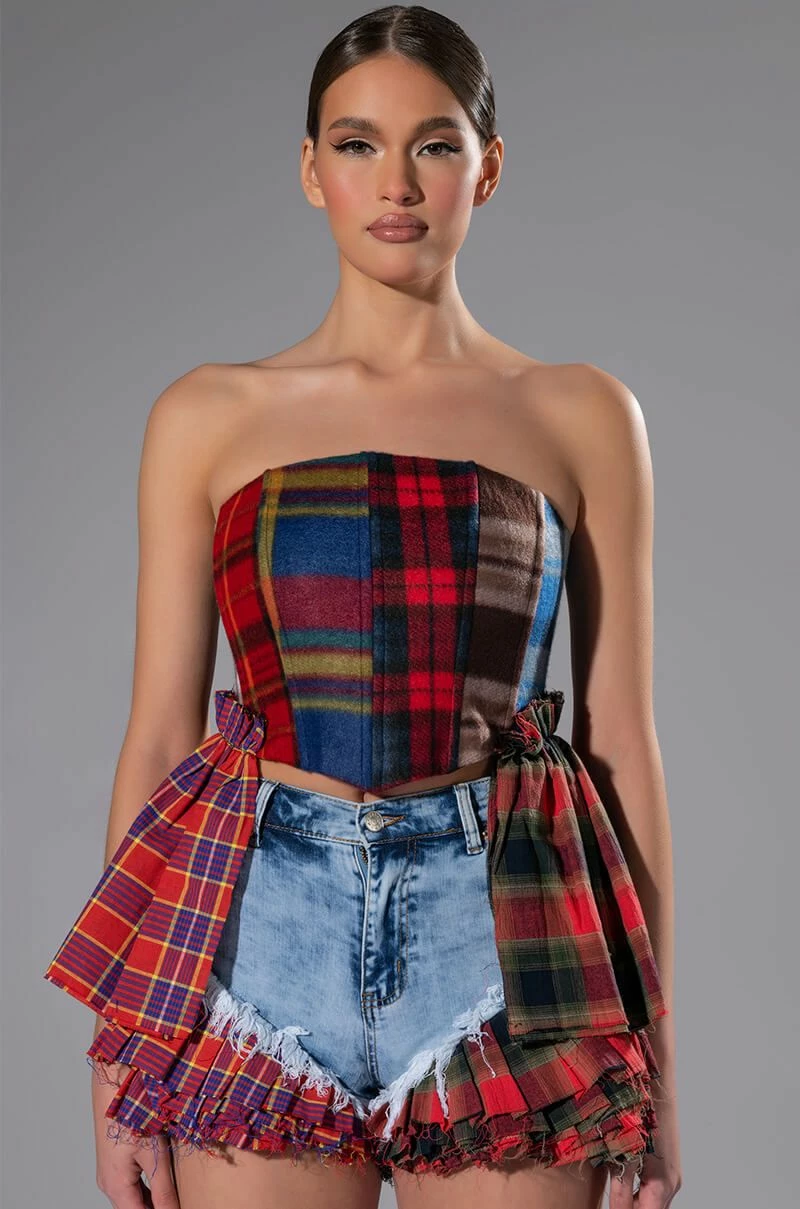 MODERN PUNK PLAID RUFFLE DENIM SHORT 5 MODERN PUNK PLAID RUFFLE DENIM SHORT - Image 3