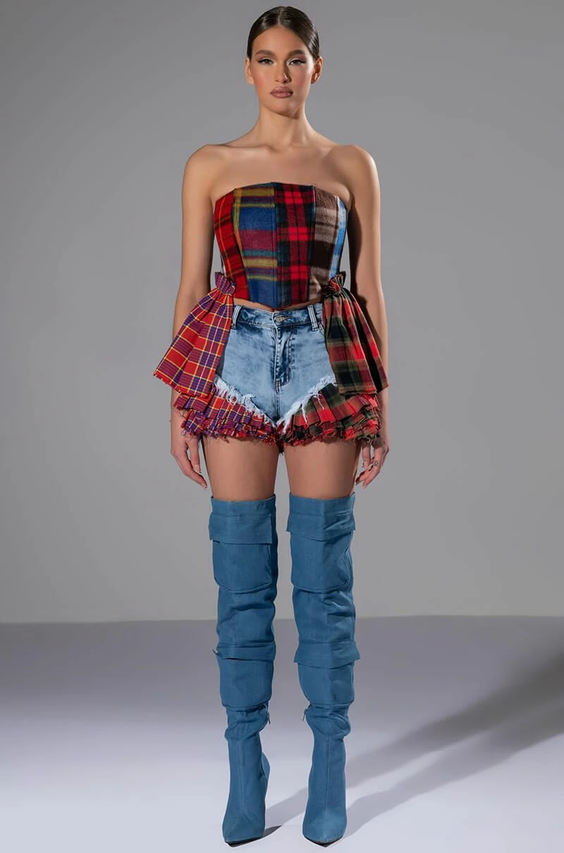 MODERN PUNK PLAID RUFFLE DENIM SHORT 7 MODERN PUNK PLAID RUFFLE DENIM SHORT - Image 5