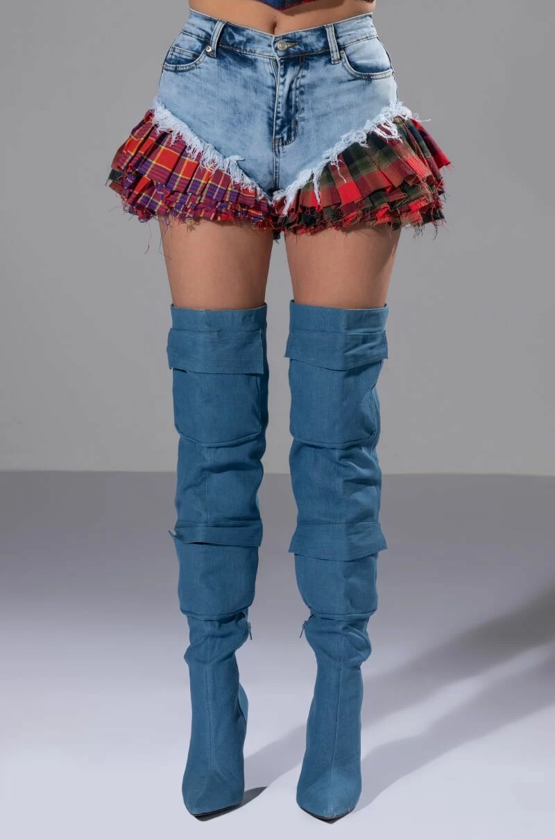MODERN PUNK PLAID RUFFLE DENIM SHORT 9 MODERN PUNK PLAID RUFFLE DENIM SHORT - Image 7