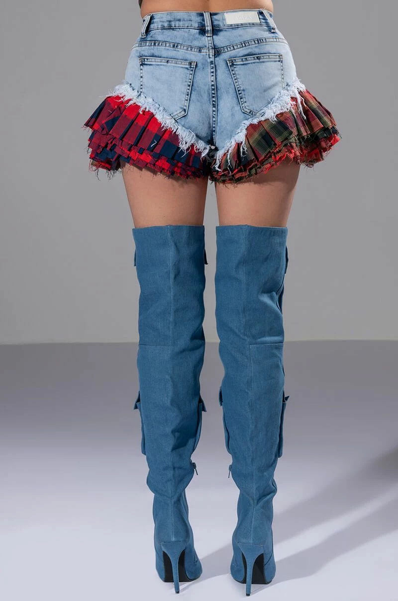 MODERN PUNK PLAID RUFFLE DENIM SHORT 11 MODERN PUNK PLAID RUFFLE DENIM SHORT - Image 9