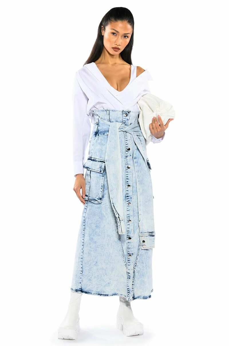 NEXT UP BLEACHED DENIM MAXI SKIRT - Image 2