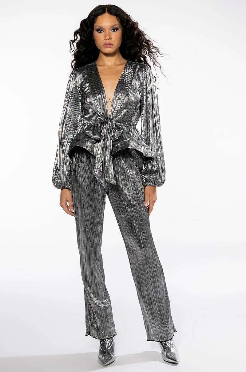 NOEL PLEATED METALLIC PALAZZO PANT - Image 7