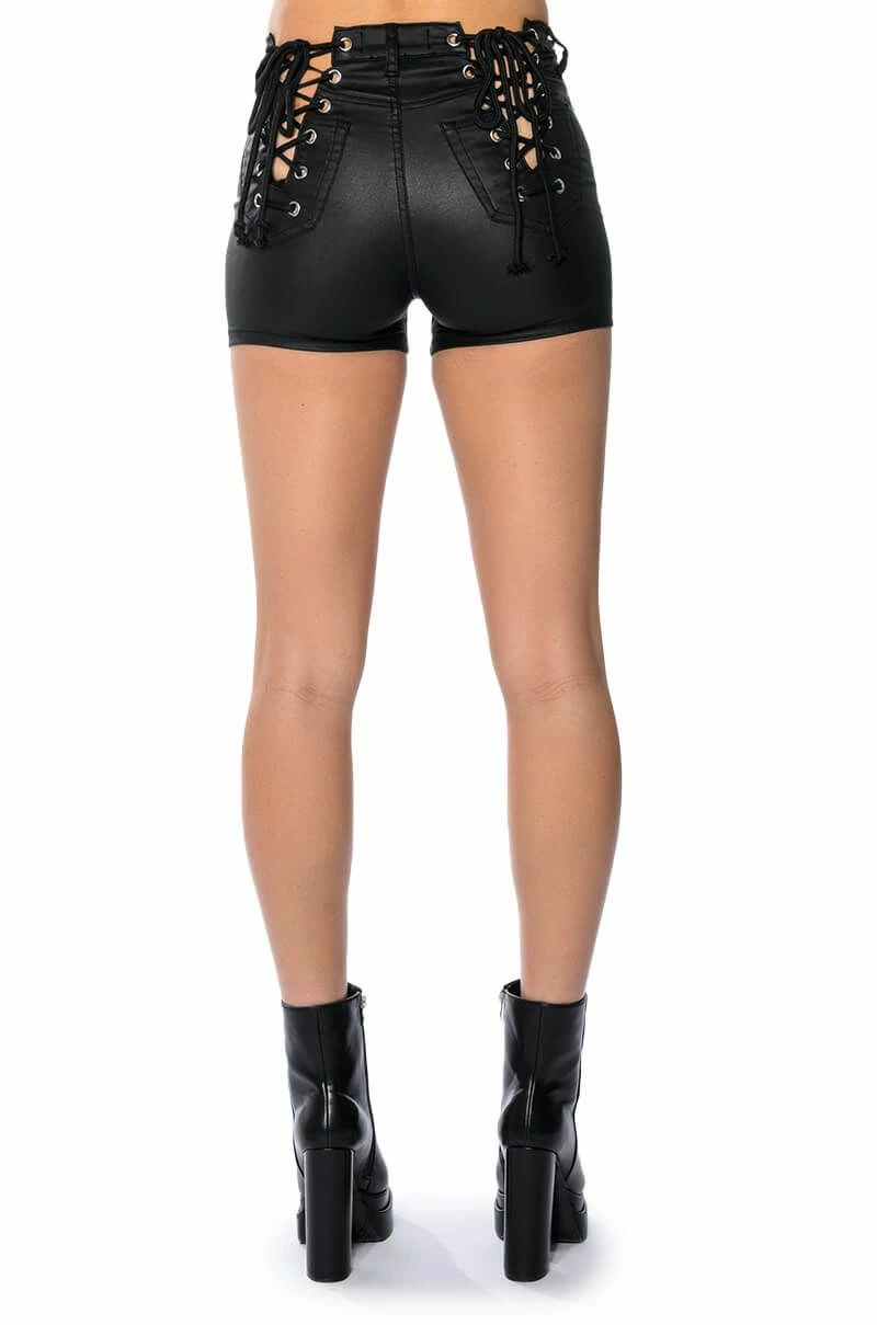ON-DUTY VEGAN LEATHER LACE UP SHORTS WITH 4 WAY STRETCH - Image 7
