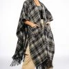 PLAID PU FRINGE PONCHO