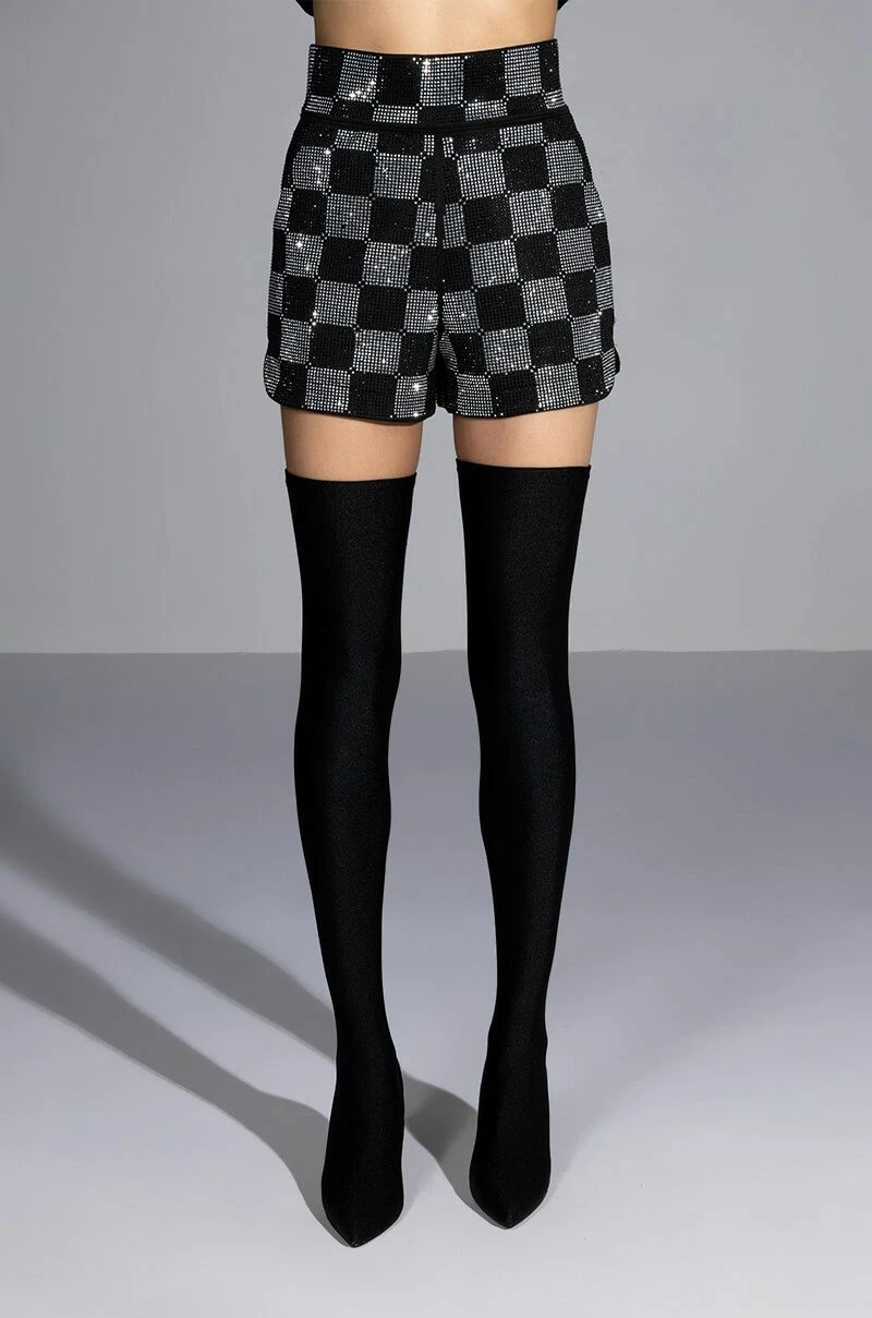 POP STAR CHECKERED RHINESTONE SHORT - Image 4