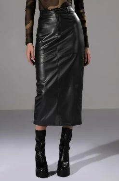 REAL TALK FAUX LEATHER MIDI SKIRT