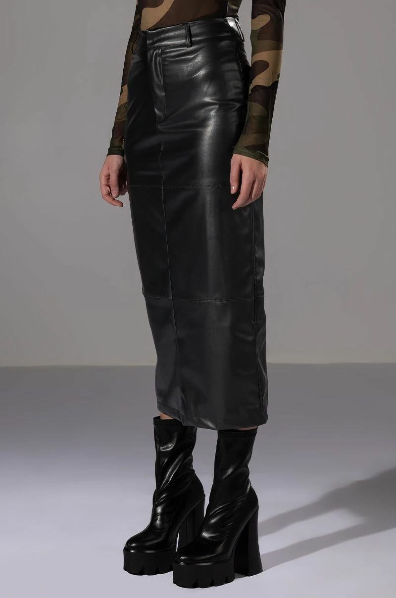 REAL TALK FAUX LEATHER MIDI SKIRT - Image 2
