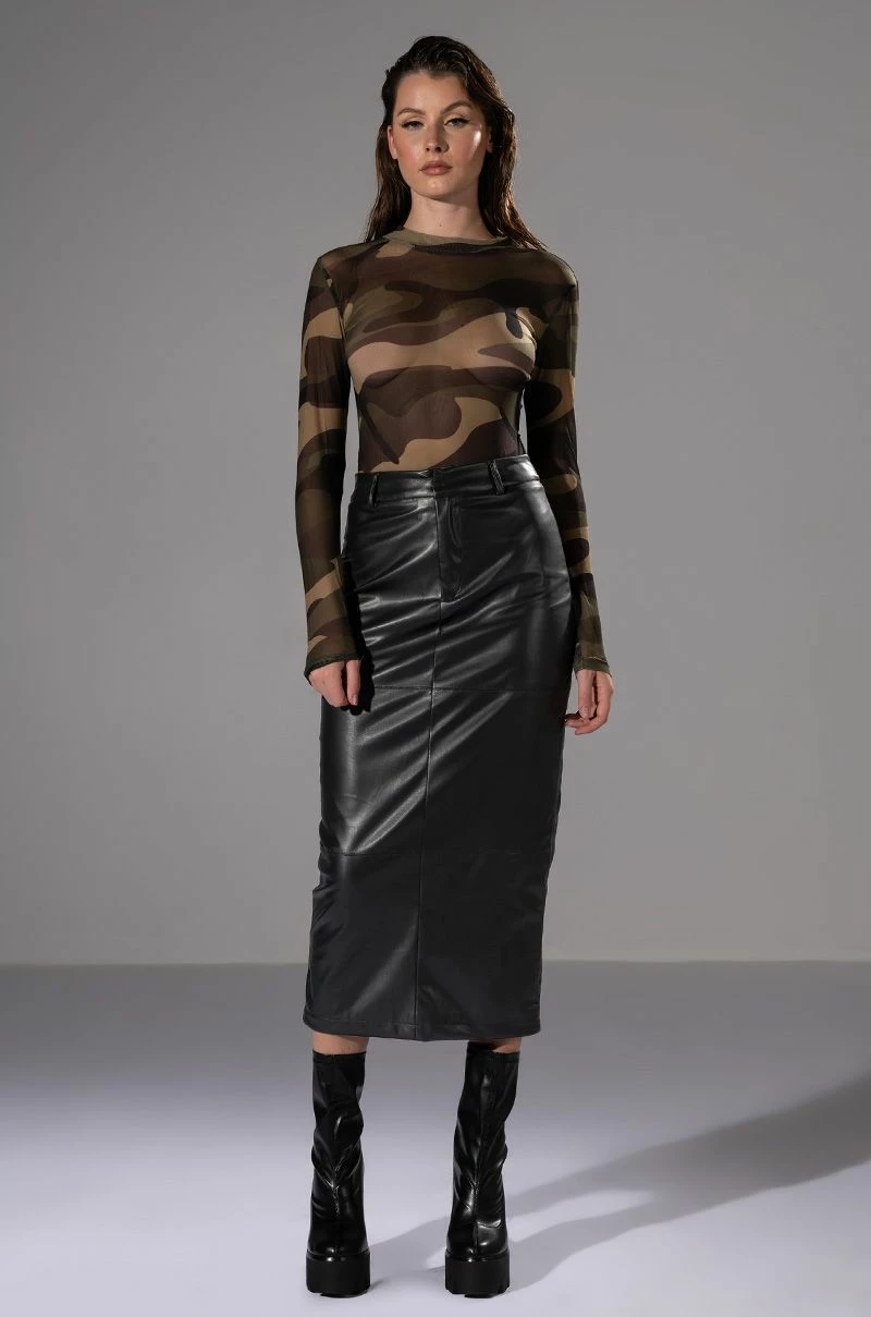 REAL TALK FAUX LEATHER MIDI SKIRT - Image 3